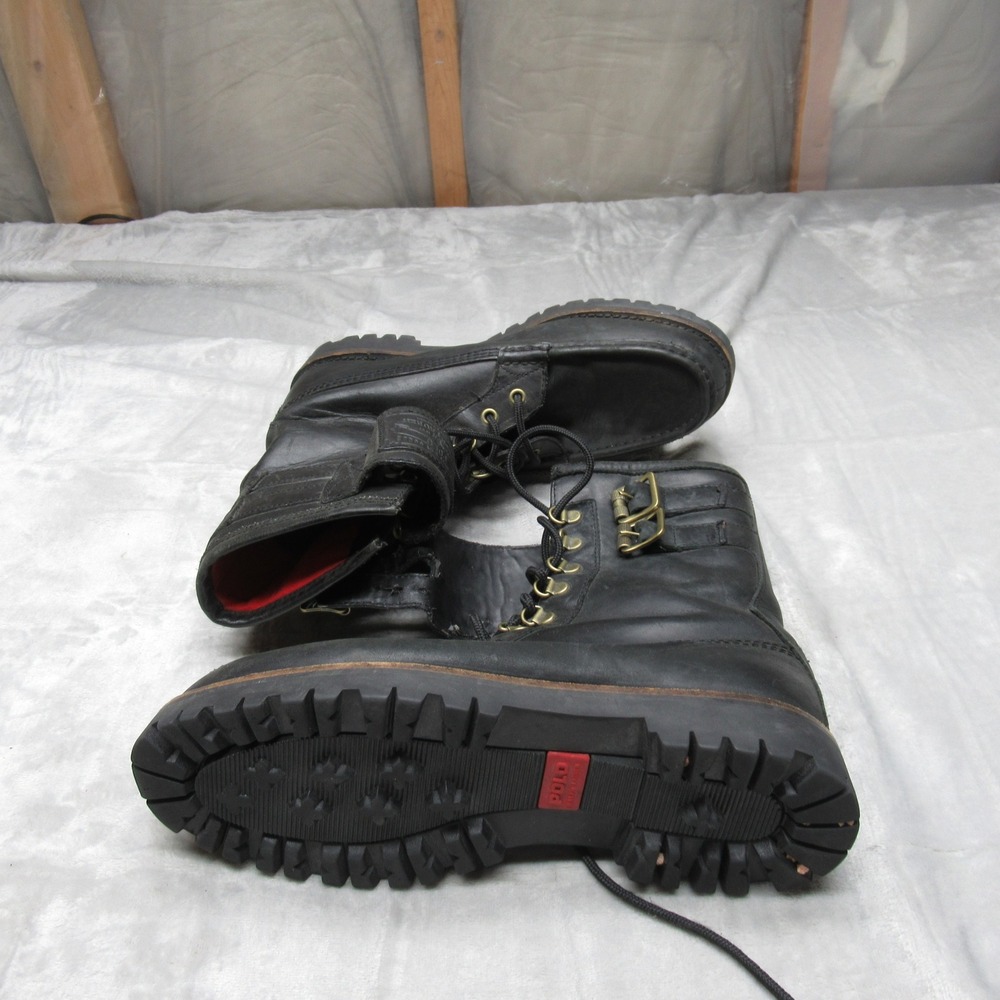 Polo Ralph Lauren Mens 9.5D Wolcott Boots BLK Leather Buckle Work Combat Ranger - Picture 7 of 16